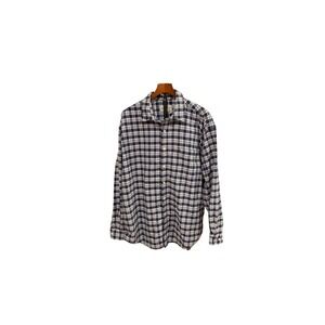 Vtg 90s Eddie Bauer Men XL Plaid Button Down Shirt Blue White Long Sleeve Cotton